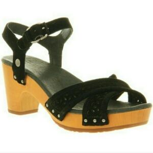 UGG Vintage Luella Black Suede Leather Ankle Clog Sandals Women’s Size 9